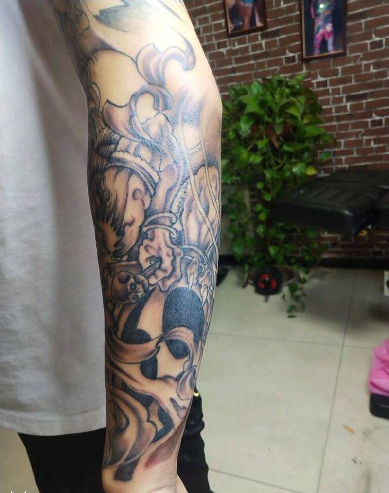风神雷神花臂纹身图片_手臂新传统纹身图案