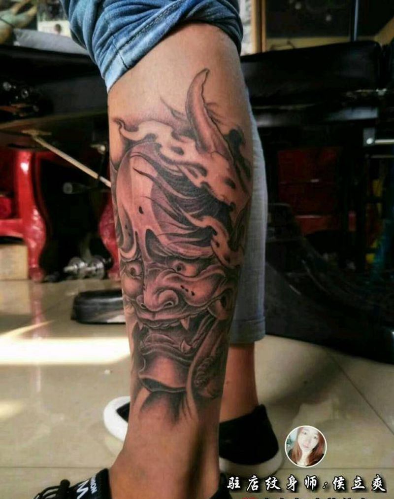 般若纹身图片_腿部老传统新传统般若纹身图案