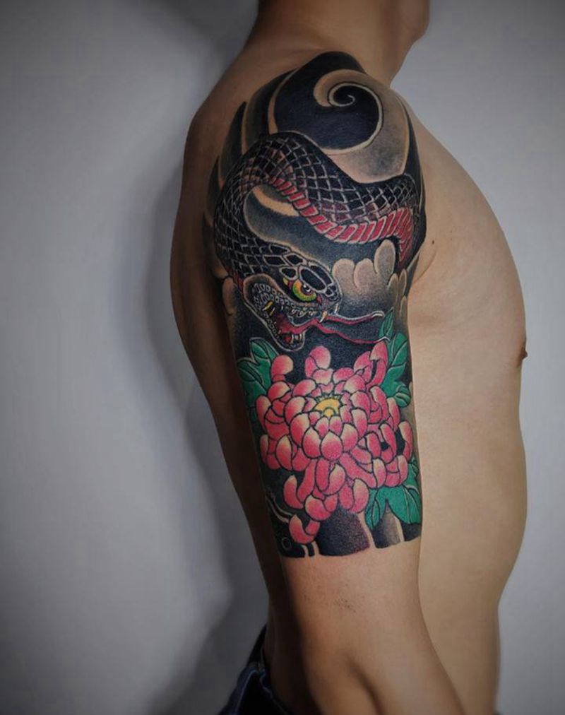 老传统蛇纹身图片_手臂纹身图案