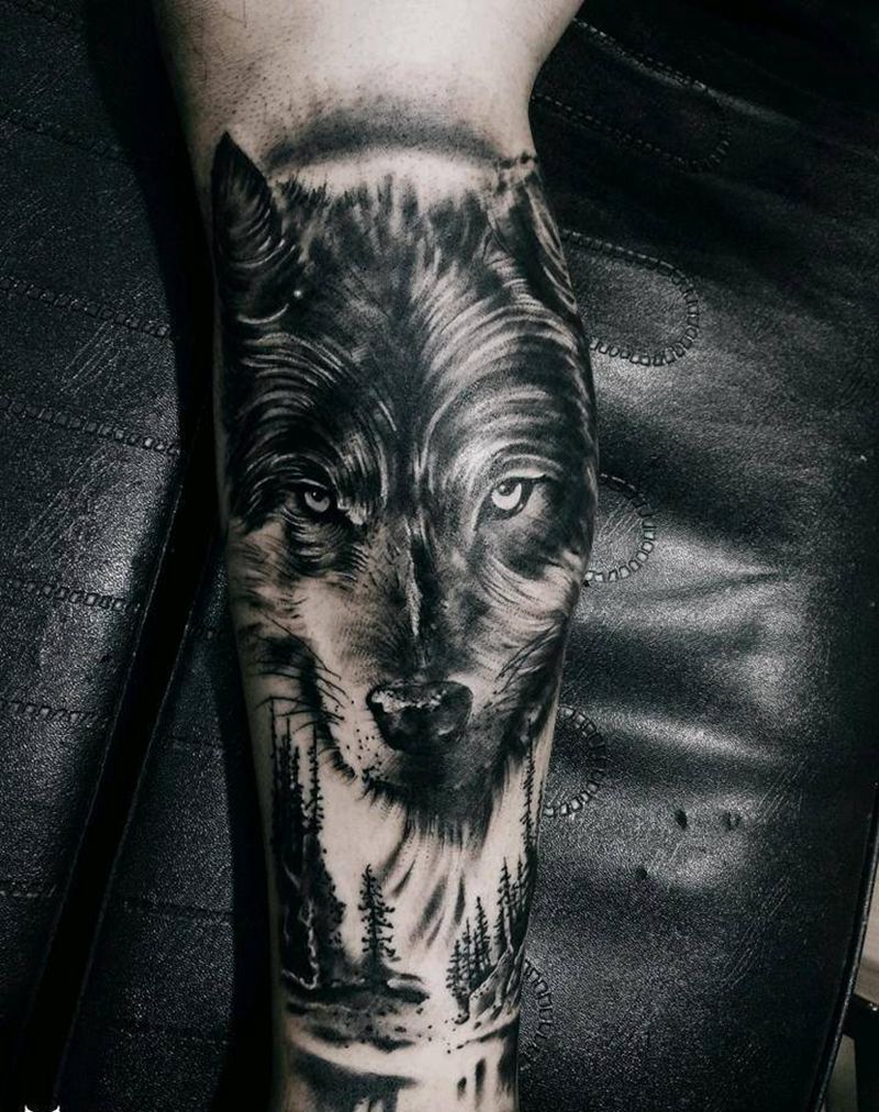狼纹身图片_欧美写实纹身图案