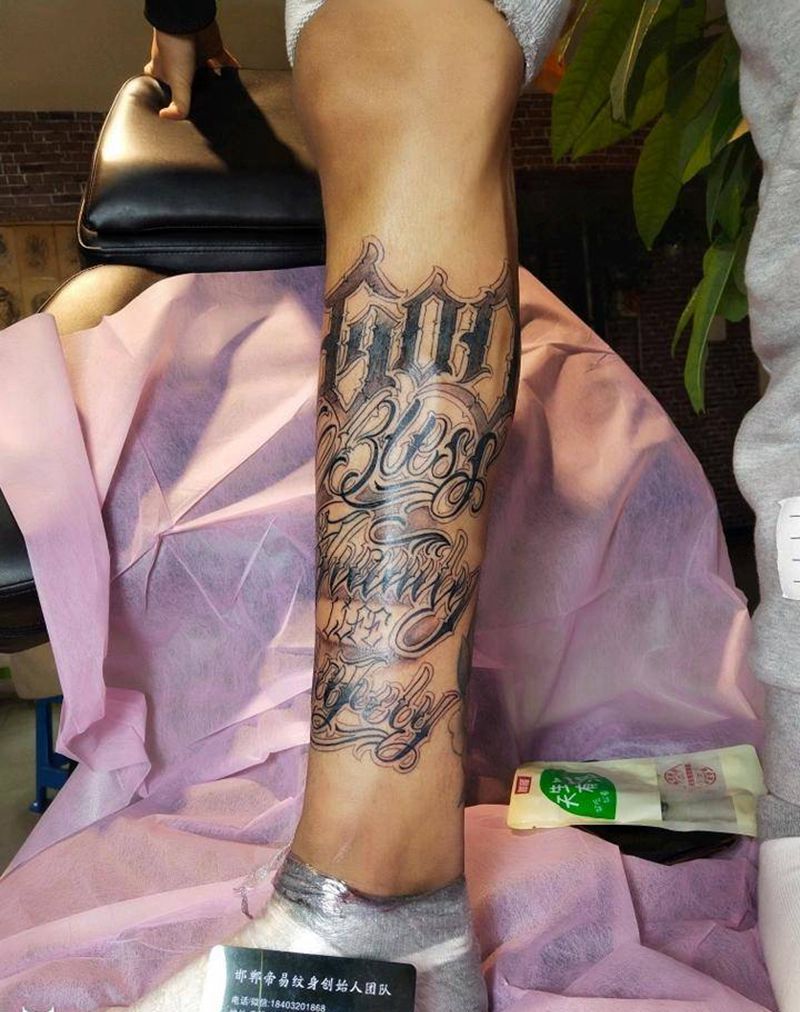 奇卡诺字体纹身图片_腿部花体字纹身图案
