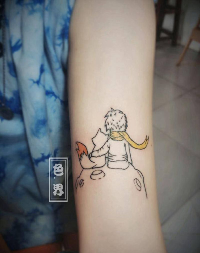 小王子纹身图片_手臂水彩纹身图案