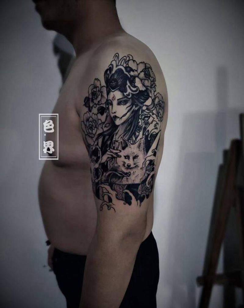 艺伎纹身图片_手臂新传统纹身图案