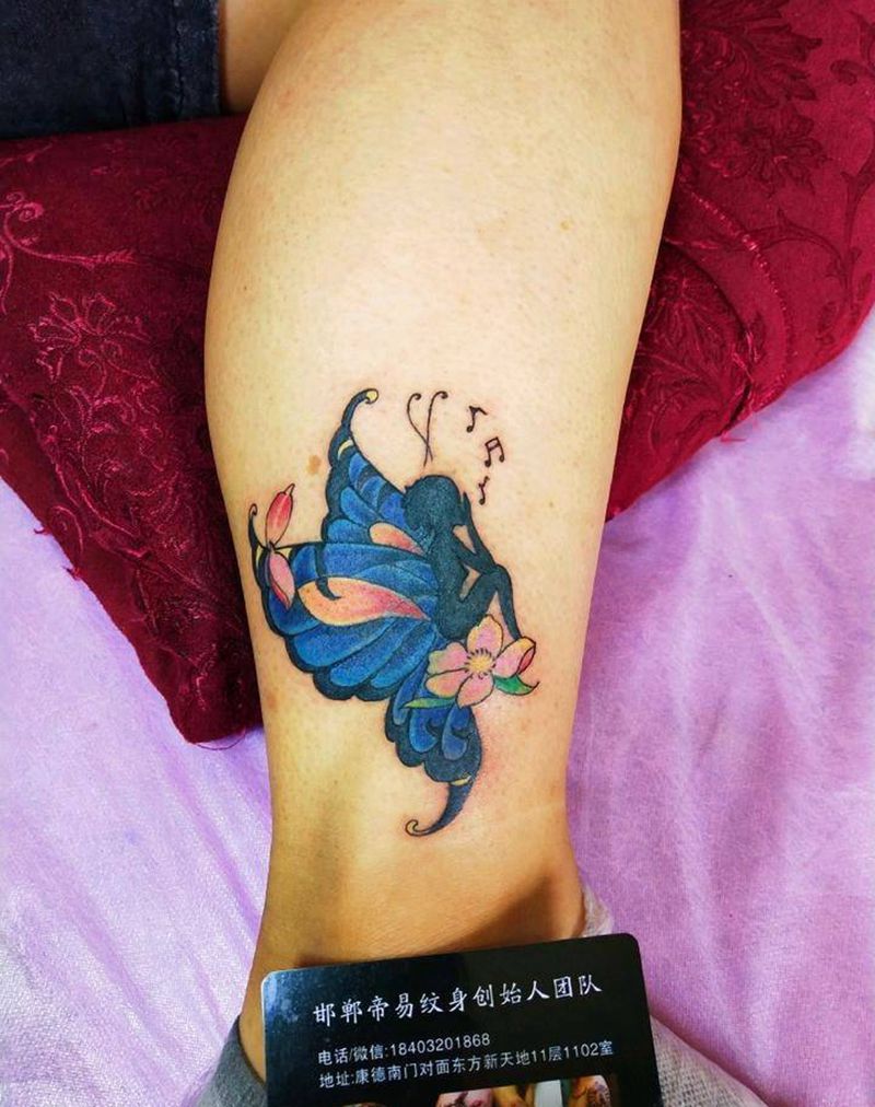 蝴蝶纹身图片_腿部清新动物成品纹身图案
