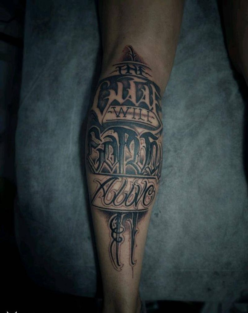 西海岸花体字纹身图片_腿部纹身图案