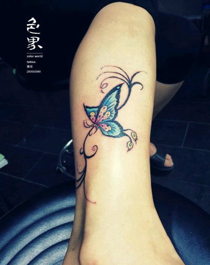 小腿蝴蝶纹身图片