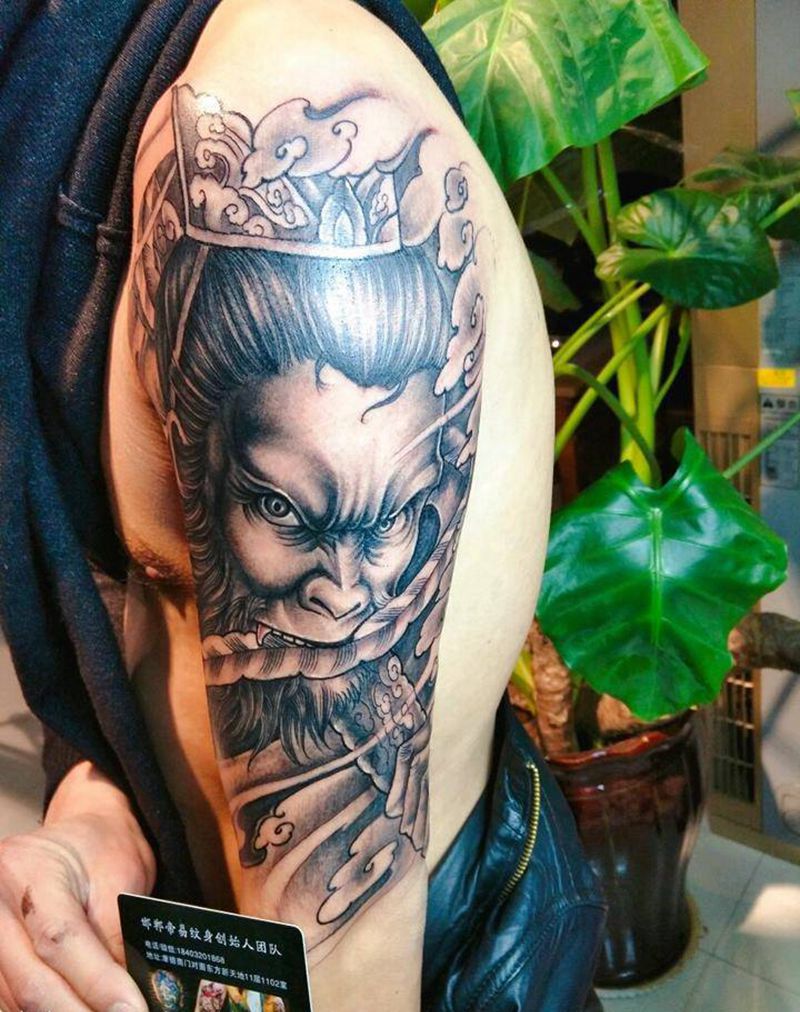 包大臂纹身图片_肩部传统人物鬼神宗教成品纹身图案