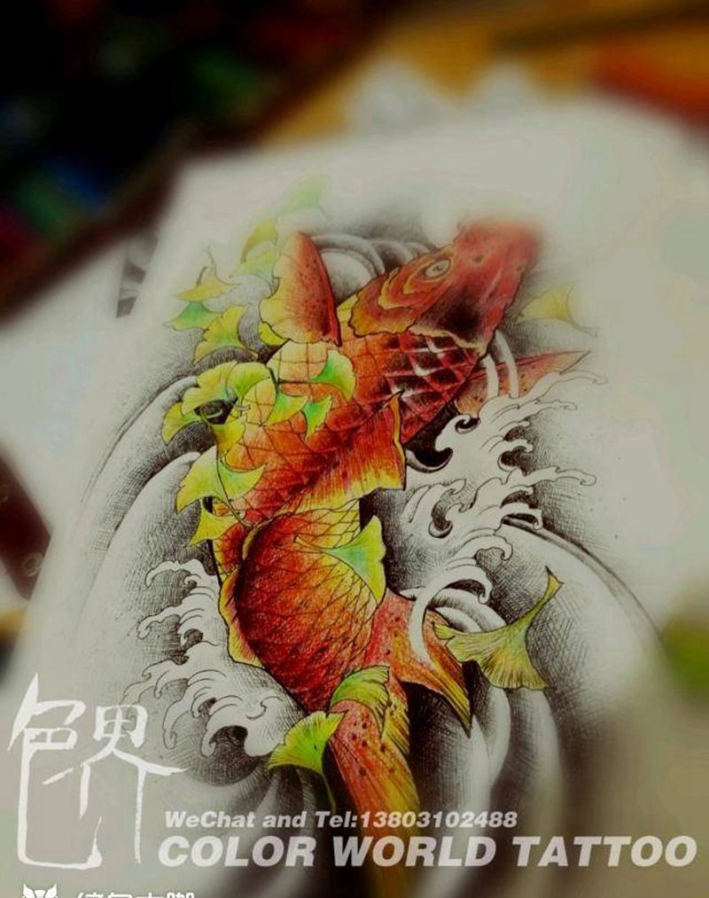 锦鲤手稿纹身图片