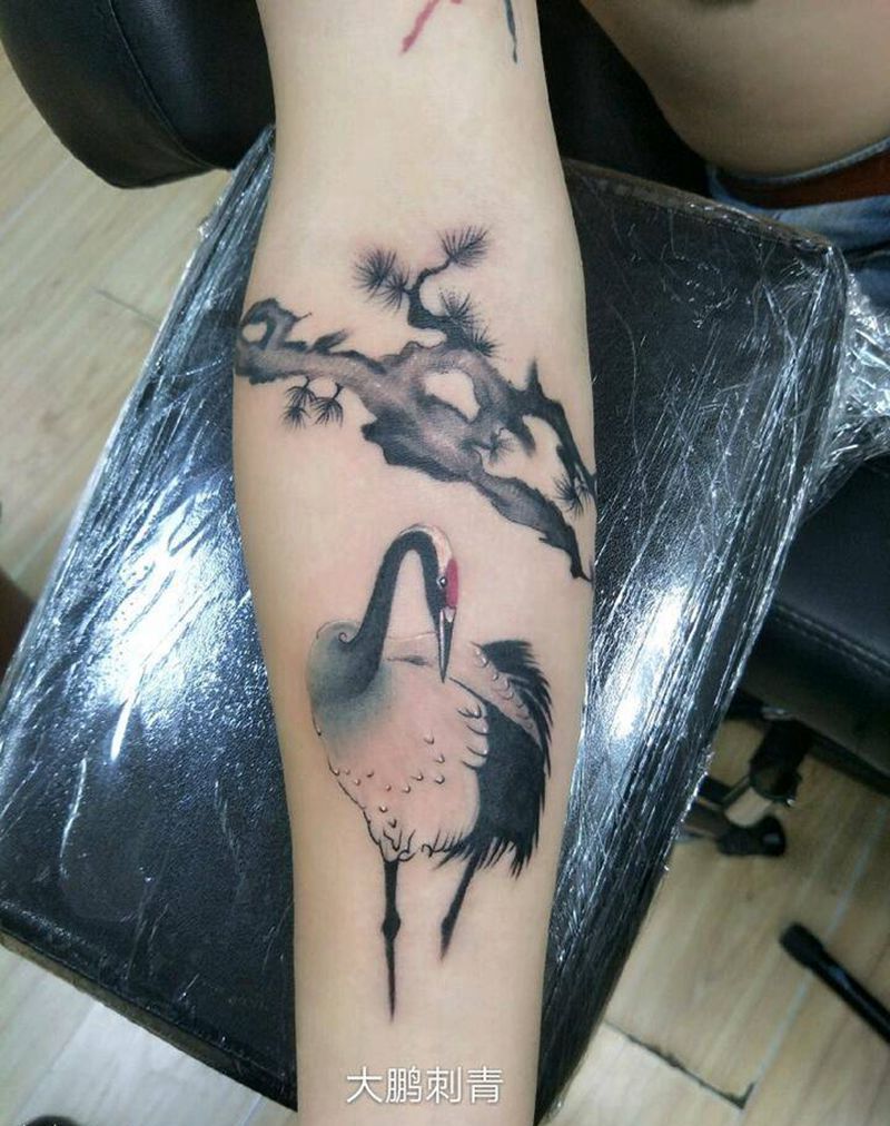 水墨，仙鹤纹身图片