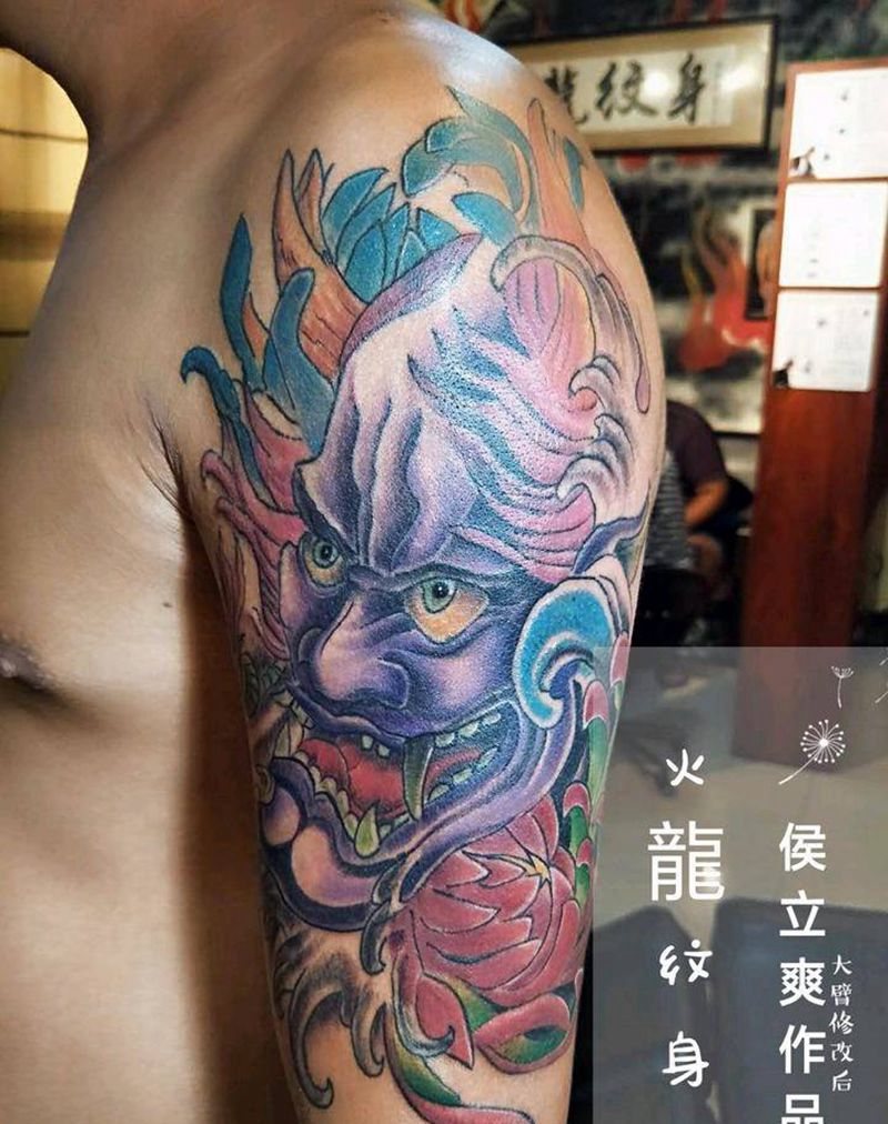 各种遮盖修改纹身图片_手臂新传统般若纹身图案