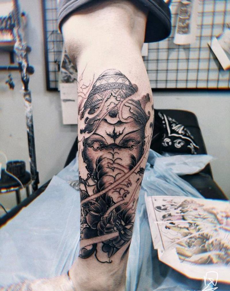 象神纹身图片_腿部纹身图案