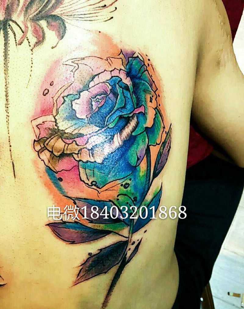 水墨花纹身图片_背部手臂腿部清新植物成品纹身图案