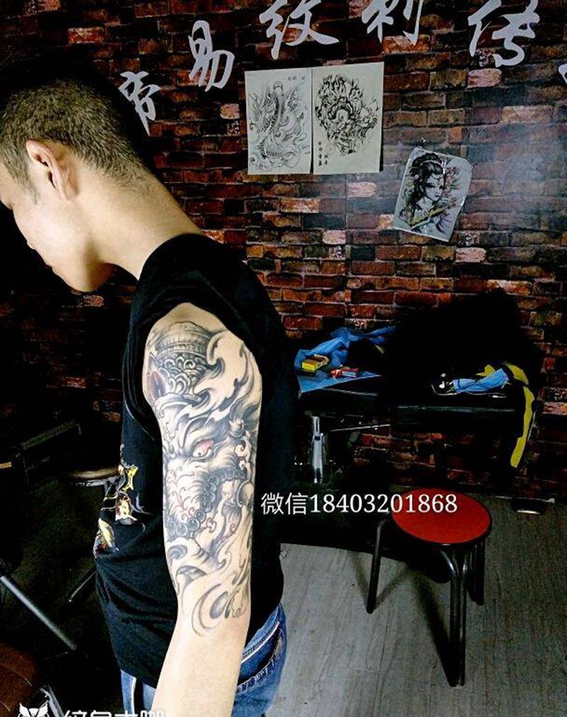 象财神纹身图片_肩部传统鬼神成品纹身图案