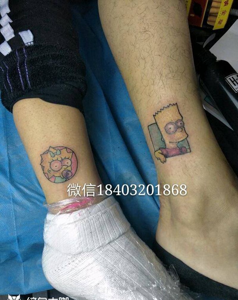 情侣纹身图片_腿部欧美原创插画纹身图案