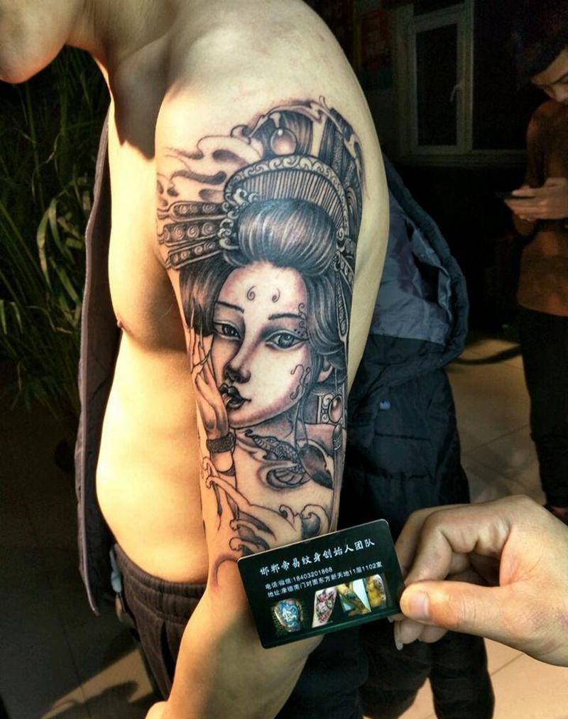 艺妓蛇精纹身图片