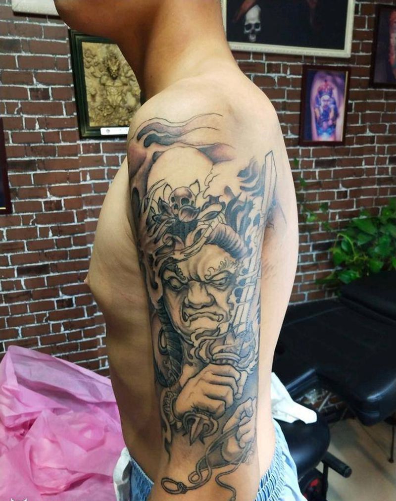 不动明王纹身图片_手臂新传统纹身图案