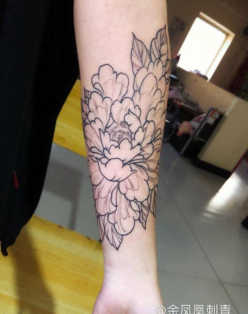 牡丹线条纹身图片