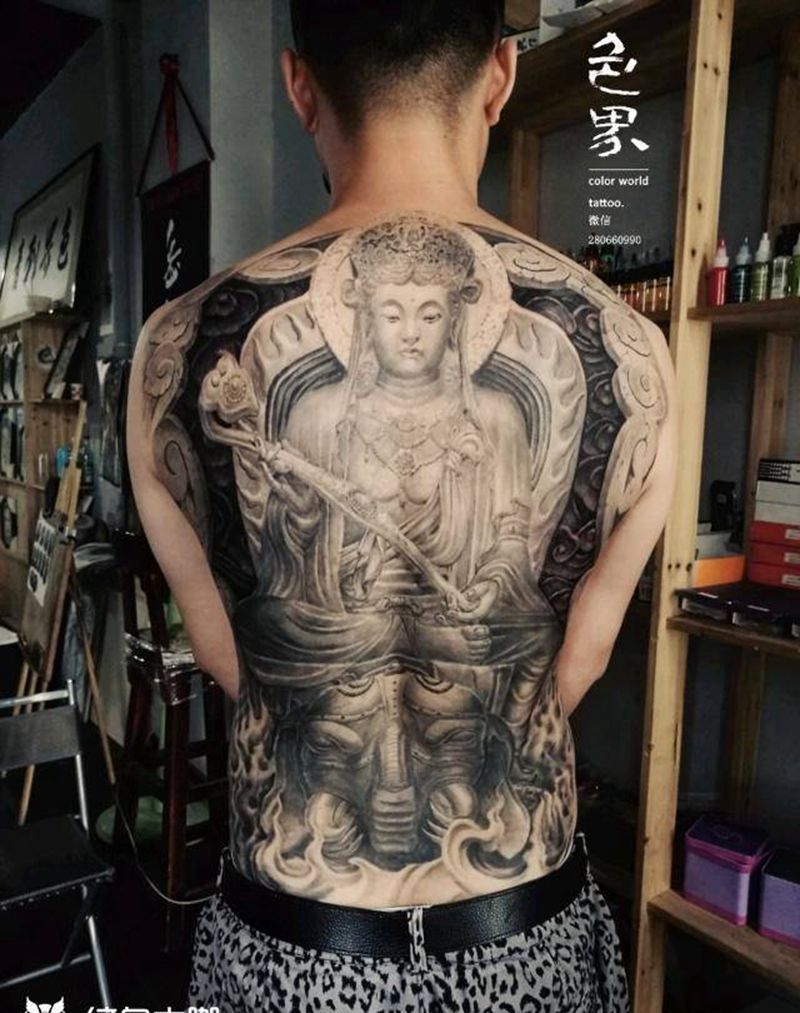 石雕普贤，此图为遮盖作品纹身图片