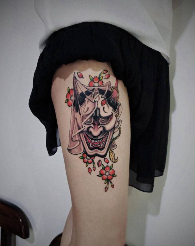 班若纹身图片_腿部新传统纹身图案