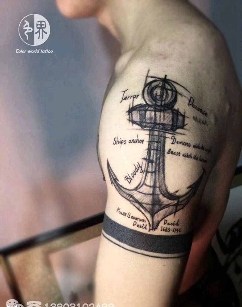 船锚设计草图纹身图片