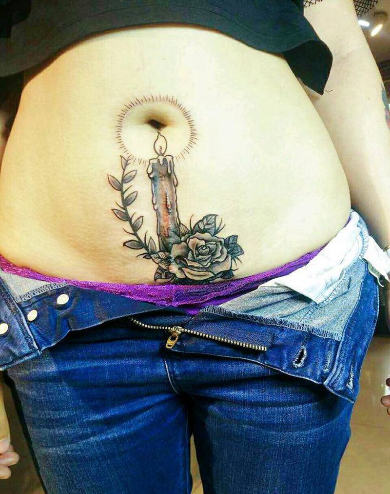 疤痕纹身图片_腹部欧美植物静物成品纹身图案