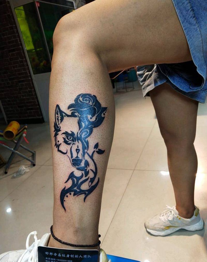 狐狸图腾纹身图片_腿部图腾纹身图案