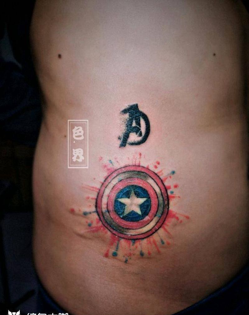 修改纹身图片_腰部水彩水墨纹身图案