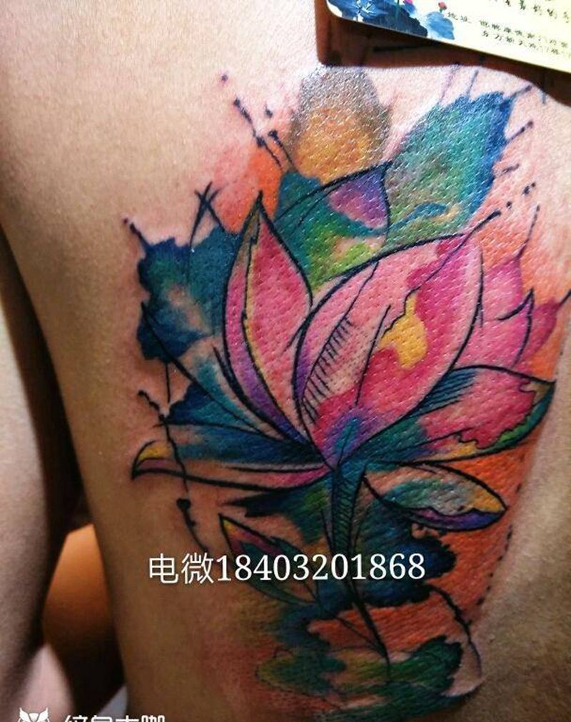 水墨花纹身图片_肩部背部手臂脚部清新植物静物成品纹身图案