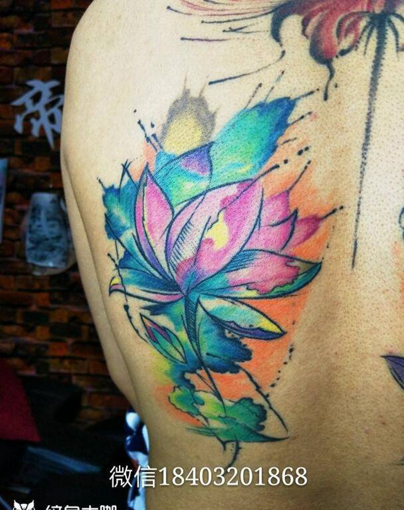水彩花纹身图片_颈部背部手臂腿部手部脚部清新字符成品手稿纹身图案