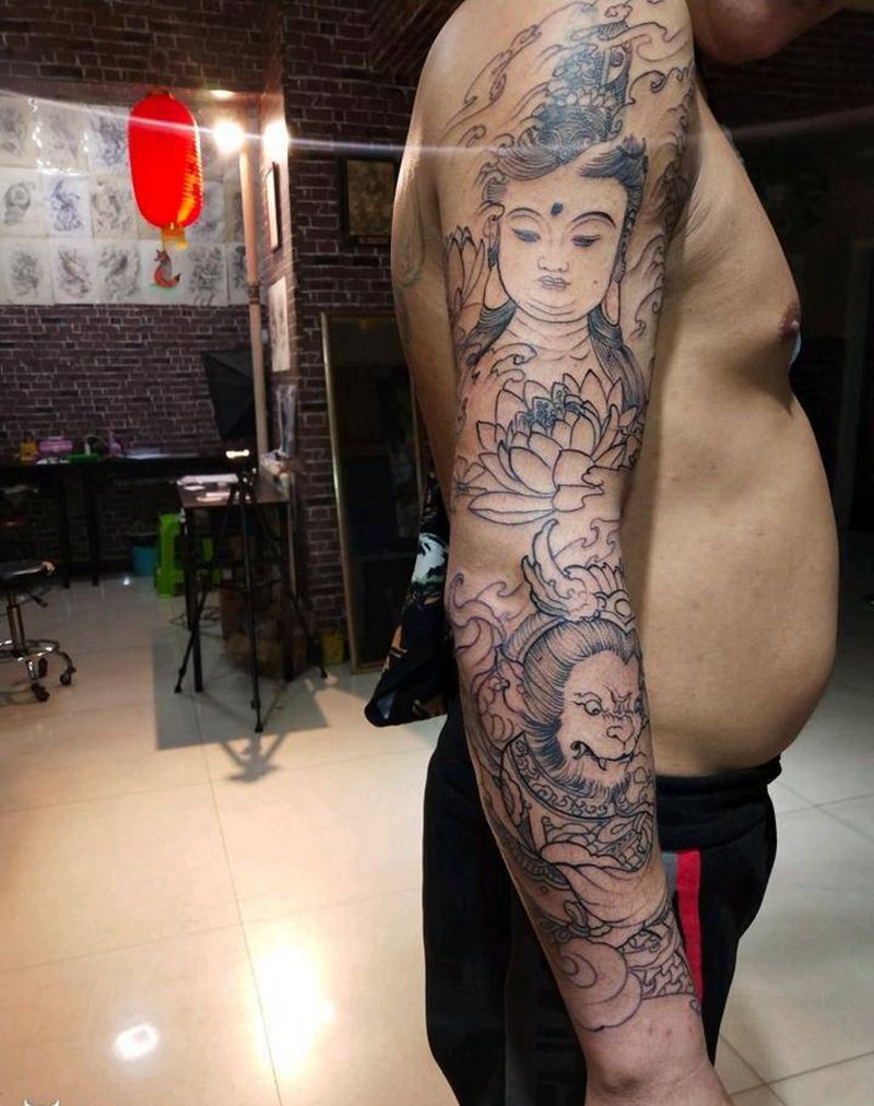 特价花臂线条纹身图片_手臂纹身图案