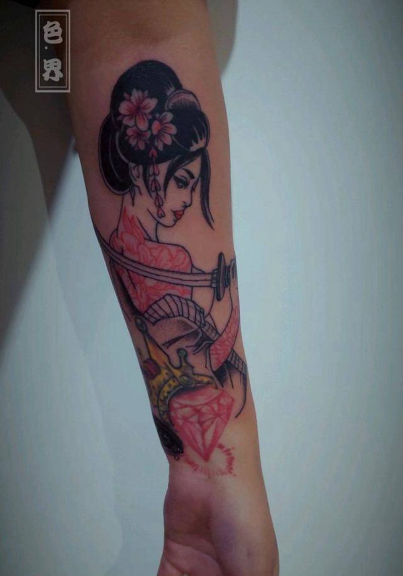 艺伎纹身图片_手臂新传统纹身图案