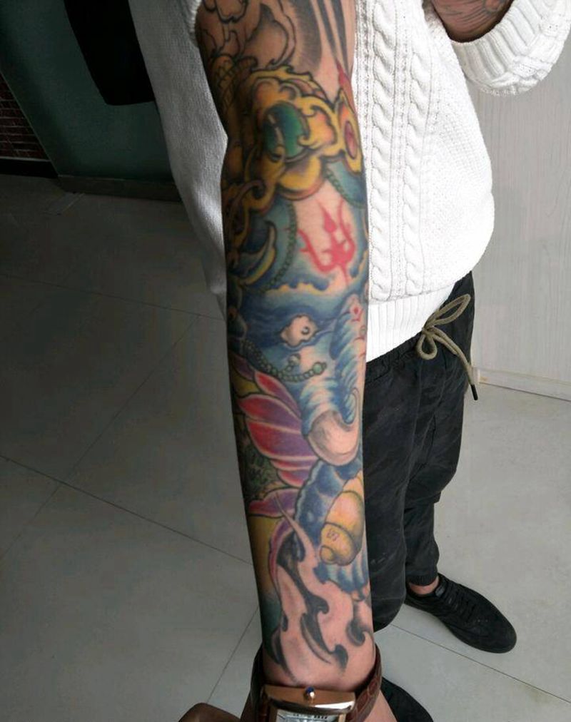 象神恢复好纹身图片_手臂传统鬼神成品纹身图案