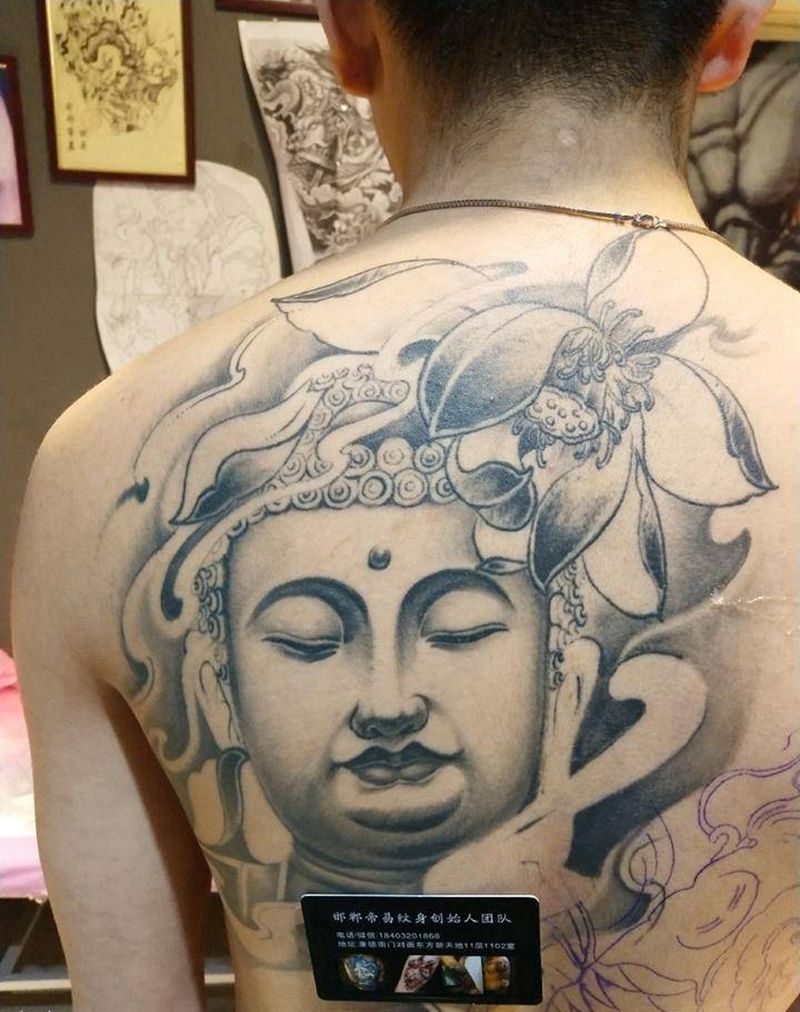 佛头纹身图片_肩部传统人物鬼神成品纹身图案