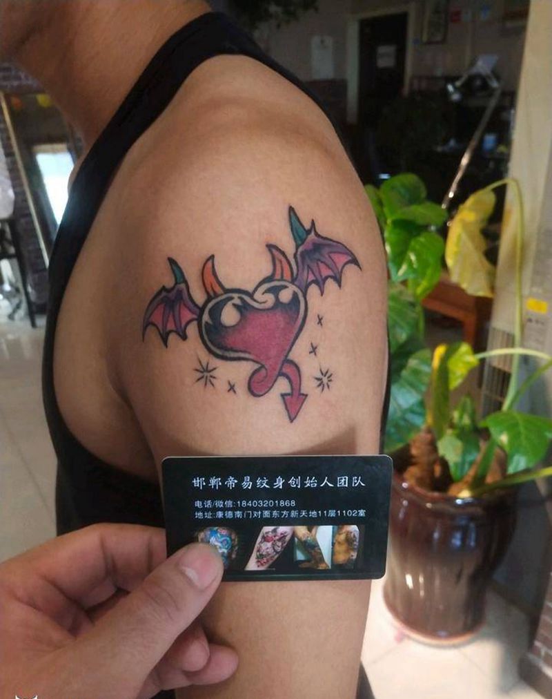 恶魔天使❤纹身图片_肩部New School纹身图案