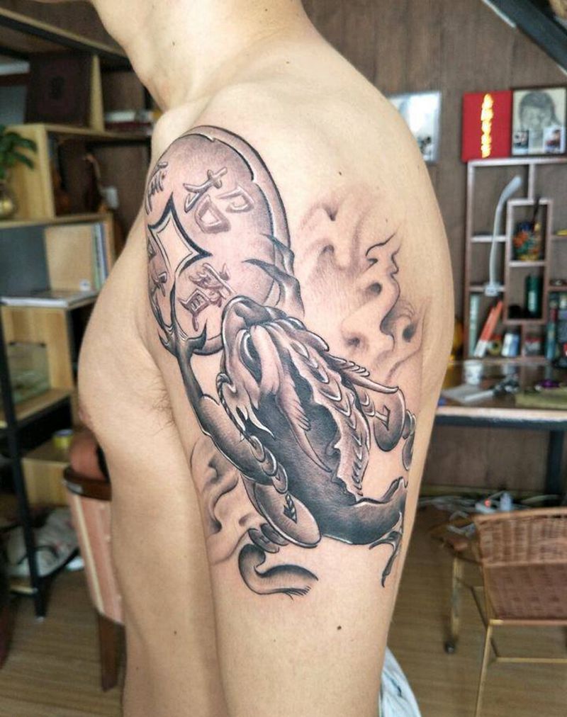 水墨金蟾纹身图片