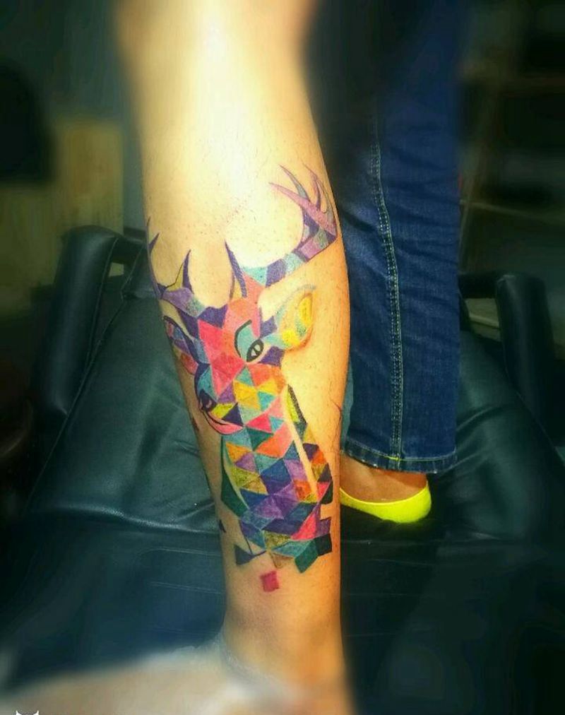 彩色小鹿纹身图片