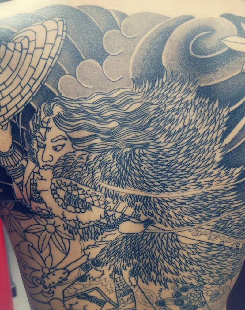 慢慢来吧纹身图片_背部老传统纹身图案