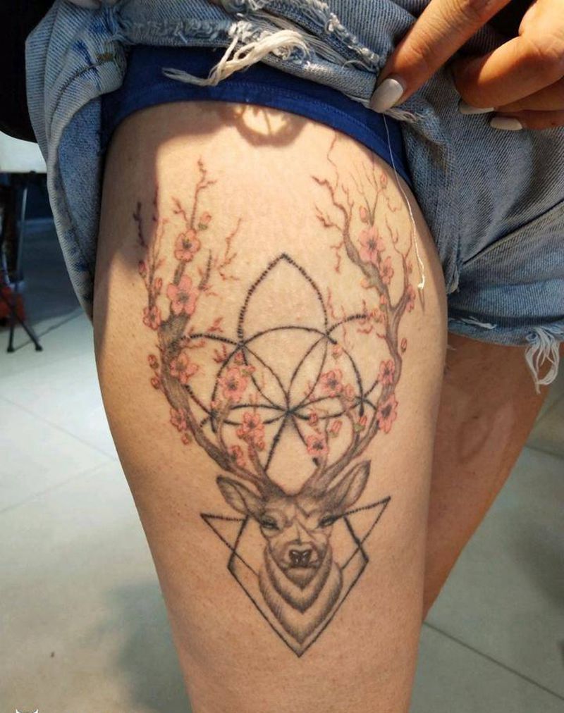 水彩添加纹身图片_腿部水墨纹身图案