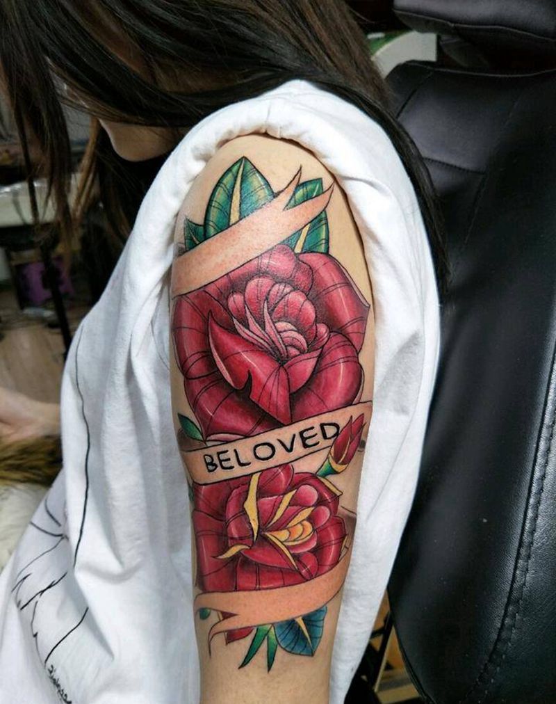 school玫瑰纹身图片