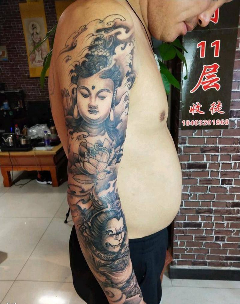 花臂纹身图片_手臂佛纹身图案