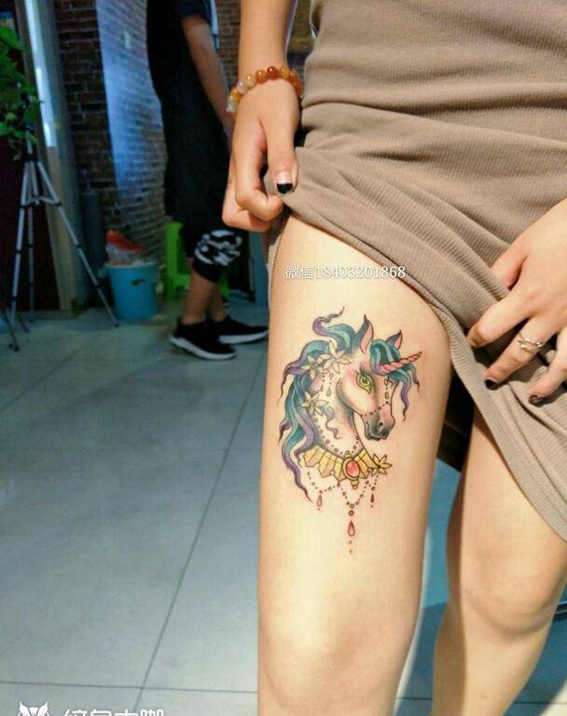 独角兽纹身图片_肩部胸部腰部背部腿部欧美传统动物成品手稿纹身图案