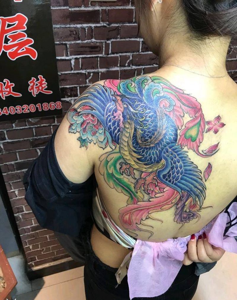 凤凰遮盖纹身图片_肩部新传统纹身图案
