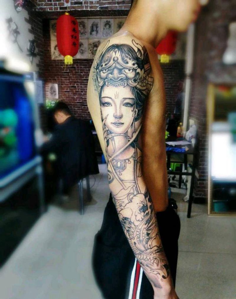 遮盖花臂纹身图片_手臂传统动物人物成品纹身图案