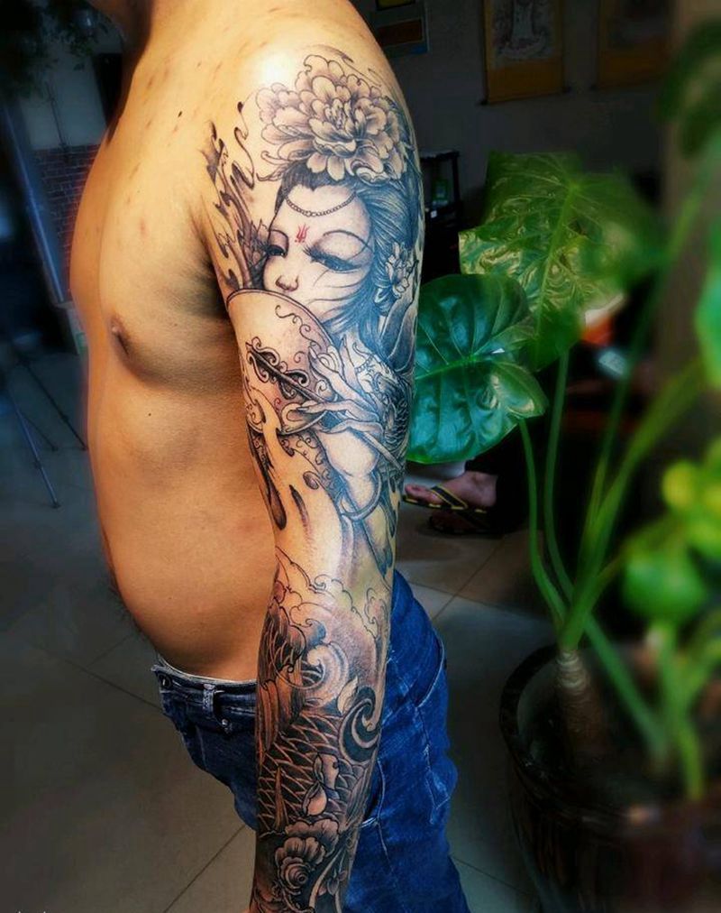 花臂纹身图片_手臂传统动物人物成品纹身图案