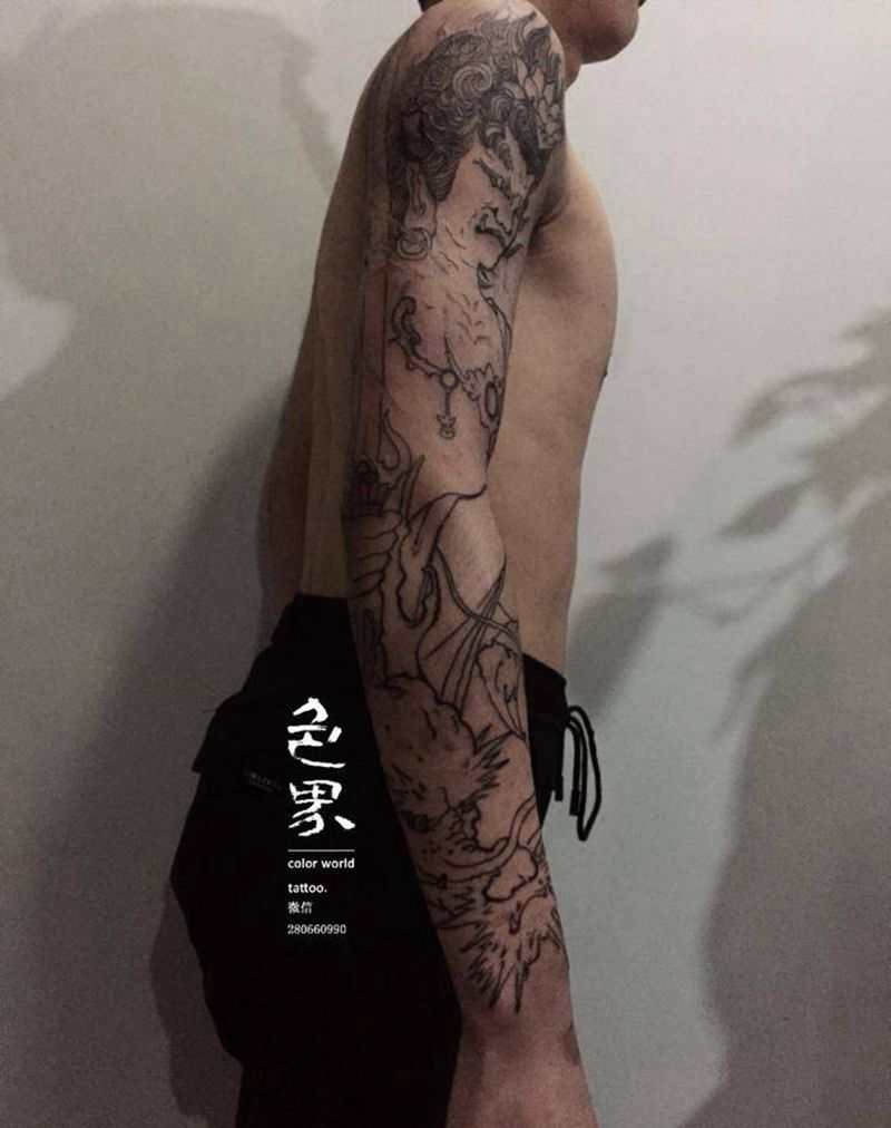 心传统花臂，恢复后继续纹身图片