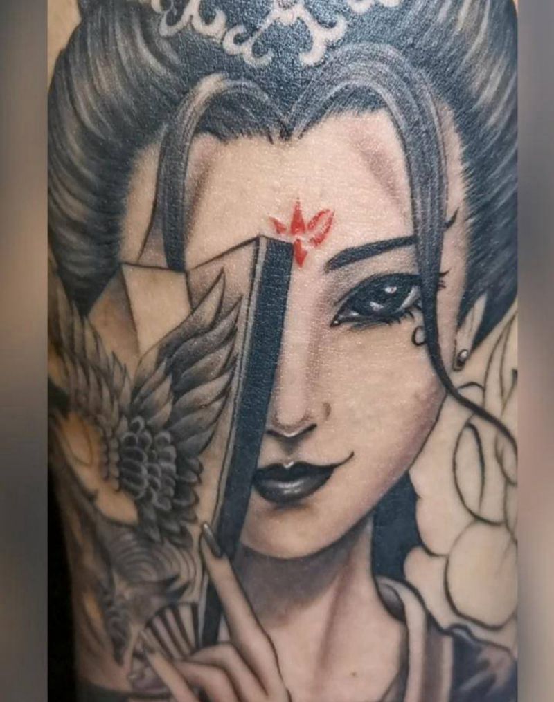 花臂艺伎，未完成纹身图片_手臂新传统纹身图案