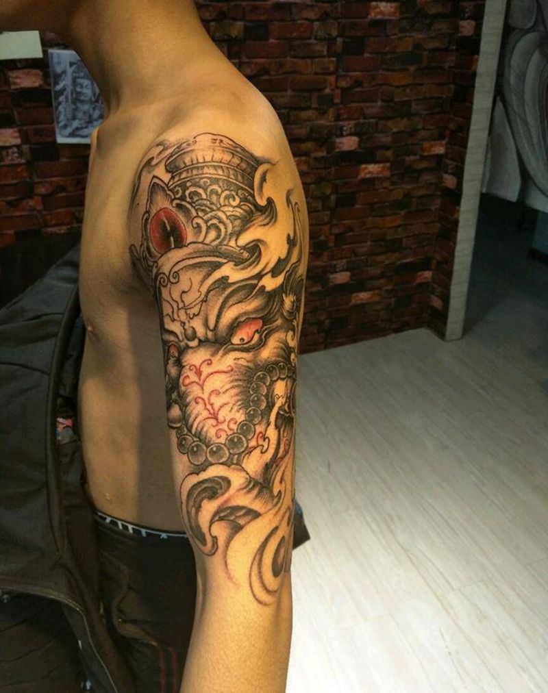 象神纹身图片_肩部传统鬼神成品手稿纹身图案