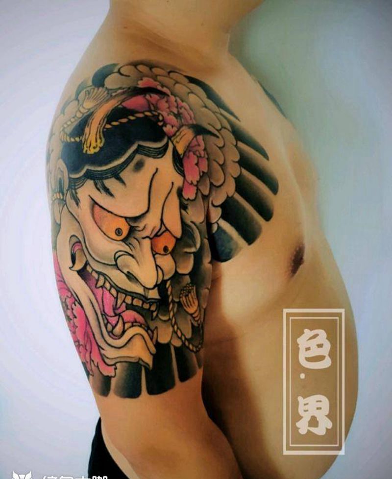 班若半甲纹身图片_手臂老传统纹身图案