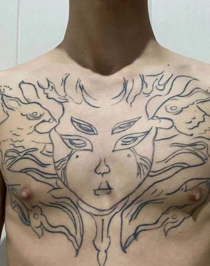 修改毁皮纹身效果对比纹身图片_胸部新传统纹身图案