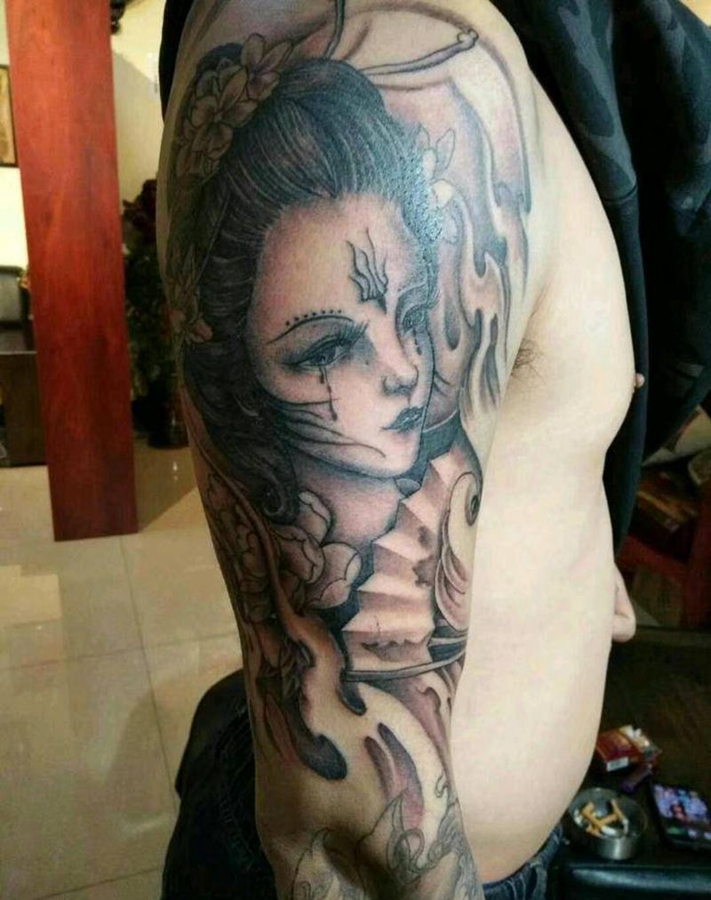 艺伎纹身图片_手臂新传统老传统人物纹身图案